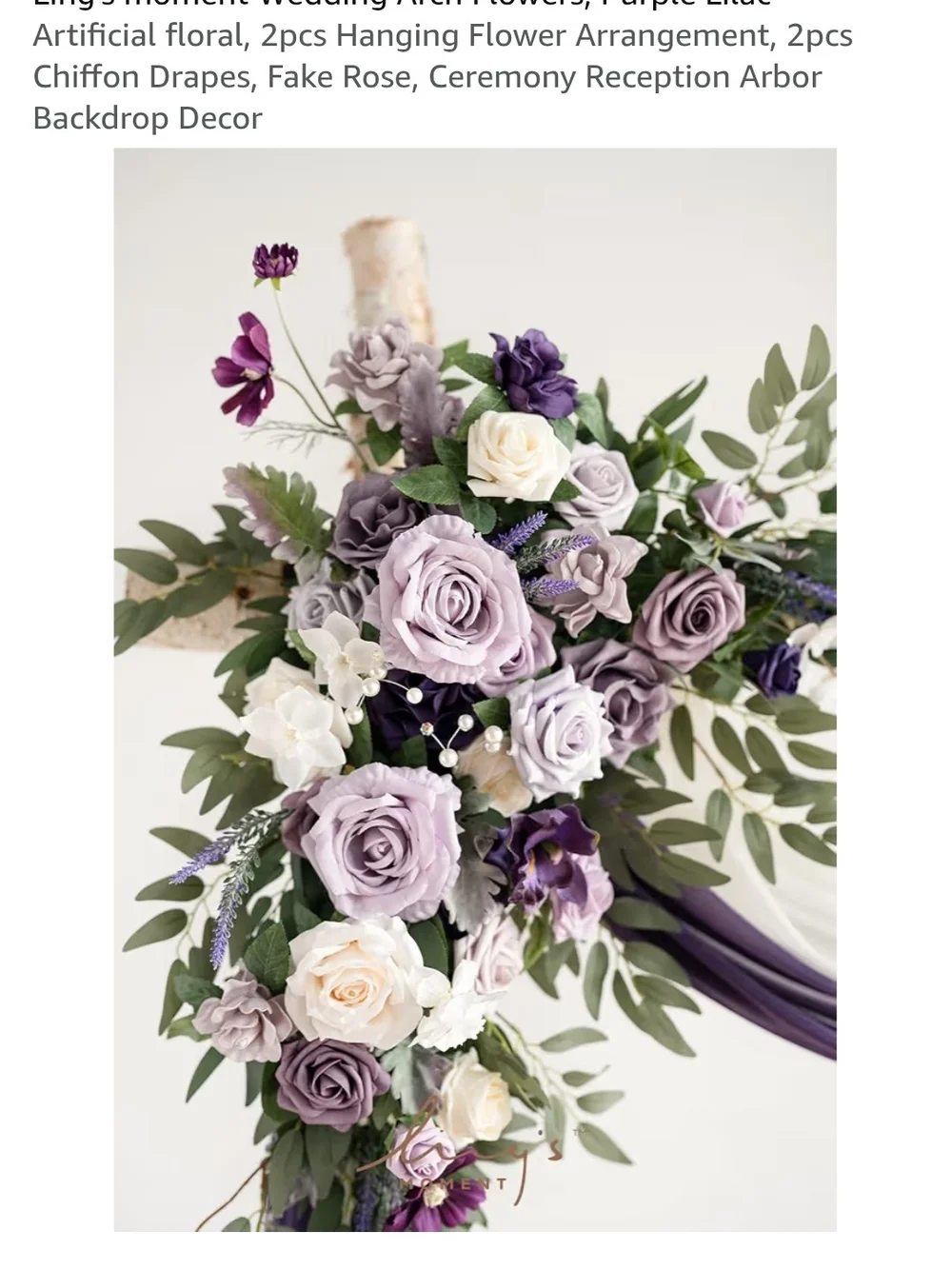 Elegant Purple and Ivory Chiffon Arch Drapes with Floral Accents